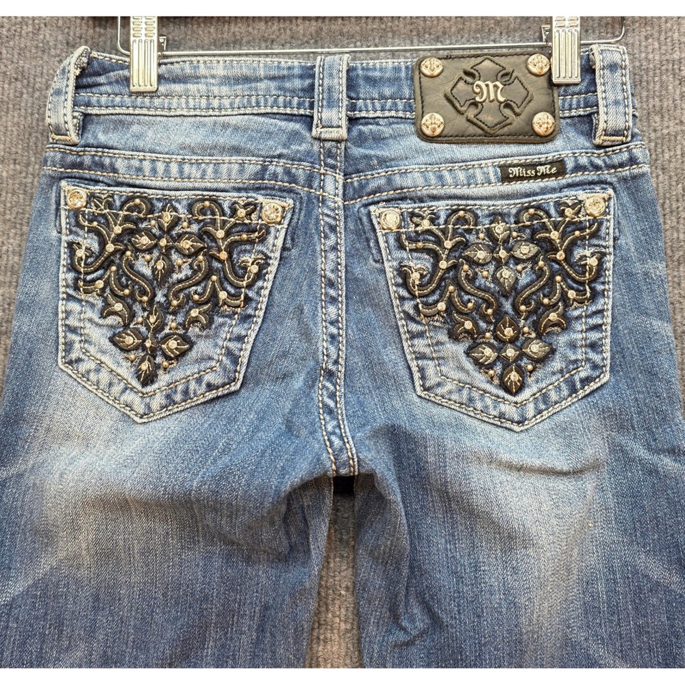 Miss Me Skinny Jeans Womens Mid Rise Embellished Blue 24 Excellent Western - Picture 5 of 12
